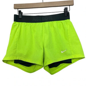Nike Dri-Fit Neon Yellow Running Shorts with Gray Lined Spandex Women's Size XS